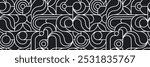 Black and white linear seamless pattern.Geometric background with circles, arcs and arches.Texture for printing on fabric and paper.Vector graphic design for use in wallpaper,cover,textile,backdrop.