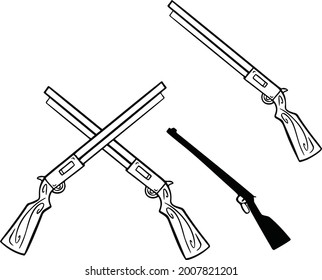 signo lineal blanco y negro, arma de escopeta de silueta de designación, vector de ilustración dibujado a mano