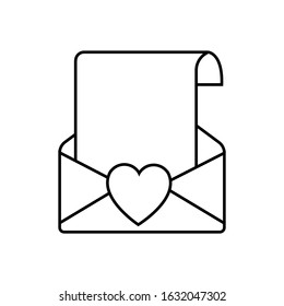 Black and white linear simple icon beautiful letters in an envelope with a heart for the holiday of love on Valentine's Day or March 8. Vector illustration