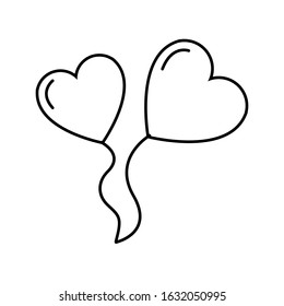 Black and white linear simple icon beautiful of two balloons in the form of hearts for the holiday of love, Valentine's Day or March 8. Vector illustration
