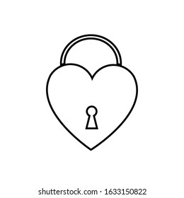 Black and white linear simple icon of a beautiful padlock in the form of a heart with a keyhole for the feast of love on Valentine's Day or March 8th. Vector illustration