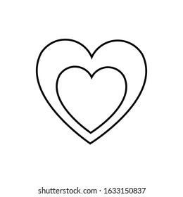 Black and white linear simple icon of a beautiful two hearts in love for the holiday of love on Valentine's Day or March 8. Vector illustration