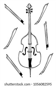 black and white linear sketch of a cello