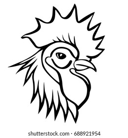 Black and white linear sketch of a rooster. Vector illustration. hand drawn graphic image