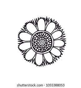 Black and white lineart spring flower vector pattern