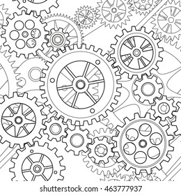 Black And White Lined Gear Wheels Pattern Seamless