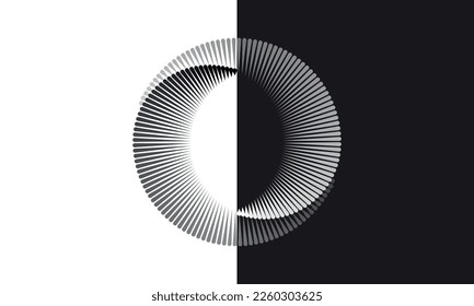 Fondo abstracto de líneas en blanco y negro. Símbolo Yin y yang. Concepto de día y noche.