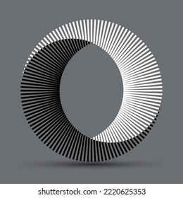 Black and white lines in circle abstract background. Yin and yang symbol. Dynamic transition illusion.