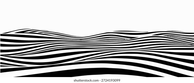 Linhas pretas e brancas que criam ilusões ópticas. Onda de linha abstrata. Ilustração vetorial.
