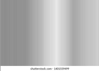 Black and white Lines halftone pattern with gradient effect. Vertical Straight stripes. Parallel direct monochrome pattern Template for backgrounds and stylized textures.  Vector illustration