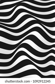 Black and white lines. Musical waves, equalizer. 3d abstract vector background. Linear art. Motion design.