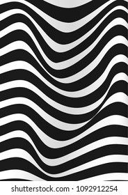 Black and white lines. Musical waves, equalizer. 3d abstract vector background. Linear art. Motion design.