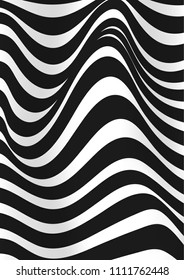 Black and white lines. Musical waves, equalizer. 3d abstract vector background. Linear art. Motion design.