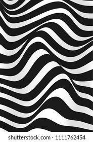 Black and white lines. Musical waves, equalizer. 3d abstract vector background. Linear art. Motion design.