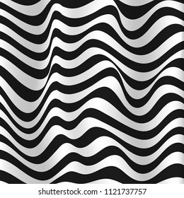 Black and white lines. Musical waves, equalizer. 3d abstract vector background. Linear art. Motion design.