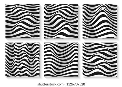 Black and white lines. Musical waves, equalizer. 3d abstract vector background. Linear art. Motion design.