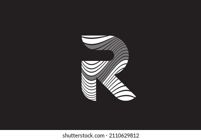 black and white lines R alphabet letter logo icon design. Creative template for business