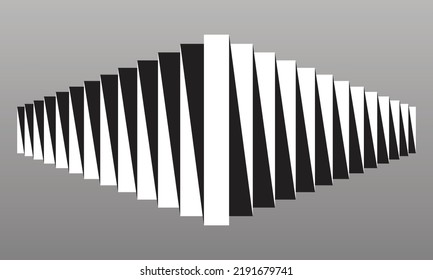 Black and white lines in zigzag like domino with shadow with perspective.