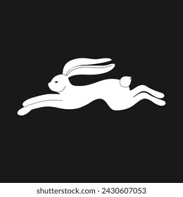 Black and White Linocut of Easter running bunny