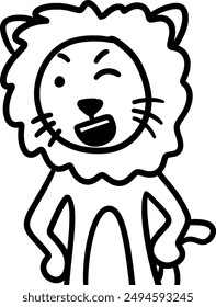 black and white of lion cartoon