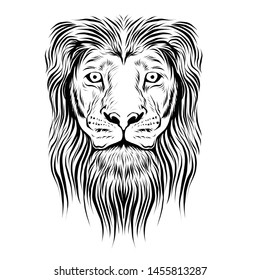 Black and white lion face, vector illustration for t-shirt design