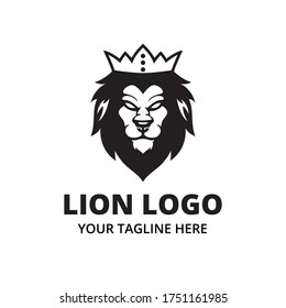 Black and white lion head with crown logo