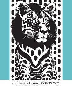 cabeza de león negra y blanca completamente vectorial y editable 