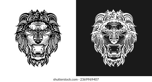 logotipo de cabeza de león blanco y negro