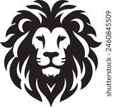 a black and white lion head with a black mane.