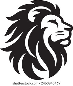 a black and white lion head with a black mane.