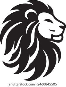 a black and white lion head with a black mane.