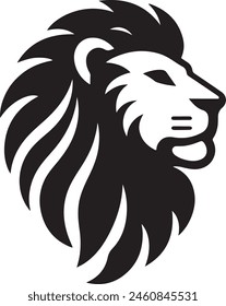 a black and white lion head with a black mane.