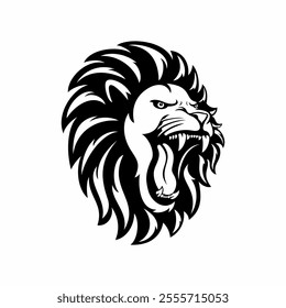 black and white lion head mascot, angry, cool, vector and Graphic illustration.
