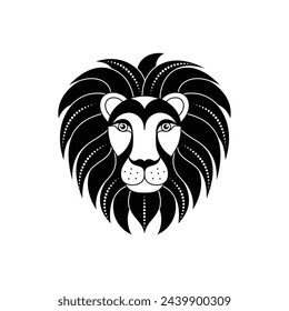 Black and white lion head on white background.