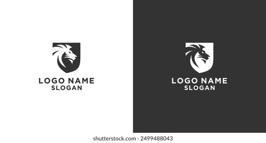 black and white lion head shield logo