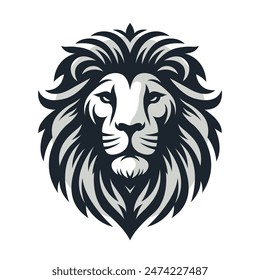 Black and white Lion head vector illustration with symmetrical design, for your logo template