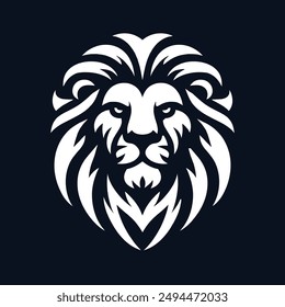 Ilustración vectorial de cabeza de león en blanco y negro
