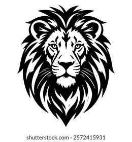 Black and white lion head vector illustration depicted