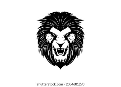 black and white lion icon vector drawing
