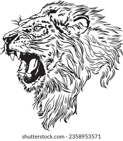 black and white lion roaring vector illustration 