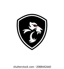 
Black and white lion shield logo design
