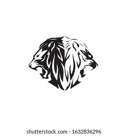black and white lions head