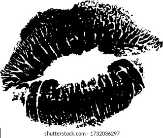 Black and white lips pomade imprint.  Kiss trace  icon and symbols. romantic stamp, imprint, symbol. Female mouth. Traces of sexy woman kisses isolated Vector illustration on white background.