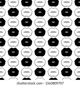 Black and white lips seamless pattern. Women fashion background. Line lips texture