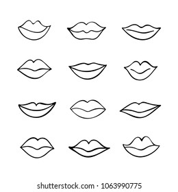 Black and white lips set. Vector illustration.