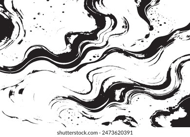 Black and White Liquid Marble Pattern - Monochrome Abstract Background