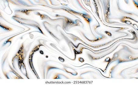Design de fundo de pedra de mármore líquido preto e branco com textura natural e brilho de ouro.