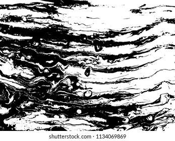 Black and white liquid texture. Grunge Vector Striped Background, hand drawn marbling illustration. Abstract vector background. Monochrome marble pattern.