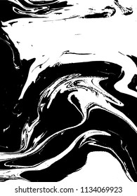 Black and white liquid texture. Grunge Vector Striped Background, hand drawn marbling illustration. Abstract vector background. Monochrome marble pattern.