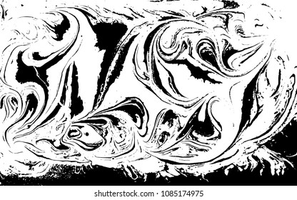 Black and white liquid texture. Hand drawn marbling illustration. Abstract vector background. Monochrome marble pattern.